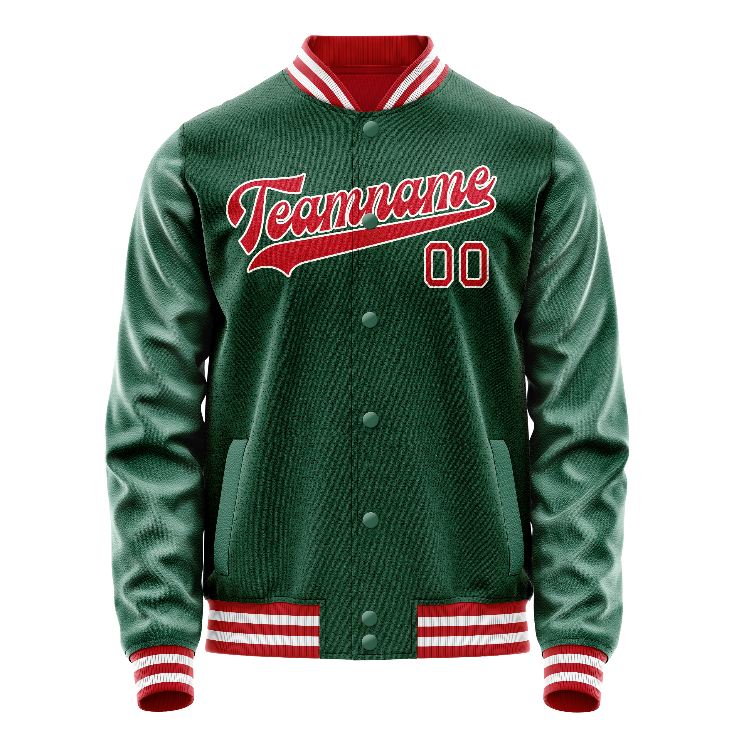 Personalized Green & Red Solid Color Varsity Letterman Jacket