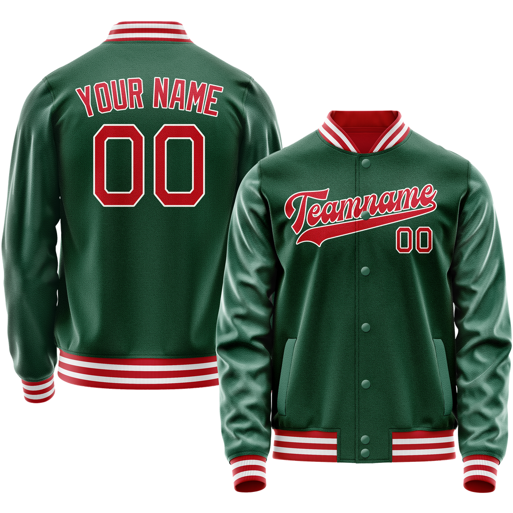 Personalized Green & Red Solid Color Varsity Letterman Jacket