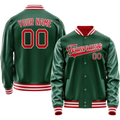 Personalized Green & Red Solid Color Varsity Letterman Jacket