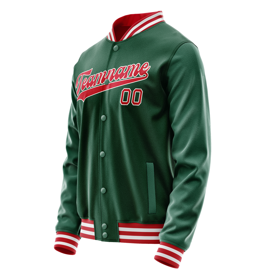 Personalized Green & Red Solid Color Varsity Letterman Jacket