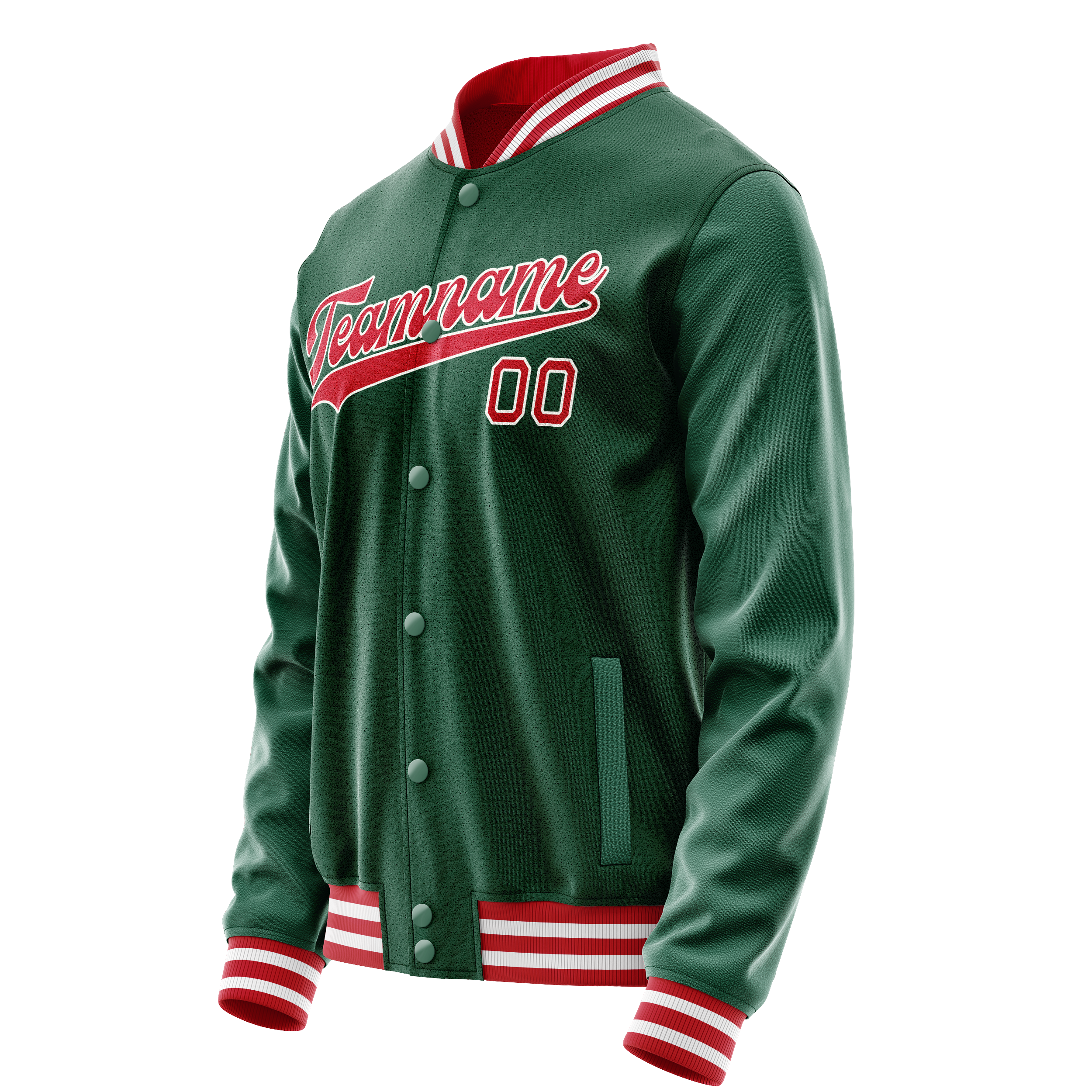 Personalized Green & Red Solid Color Varsity Letterman Jacket