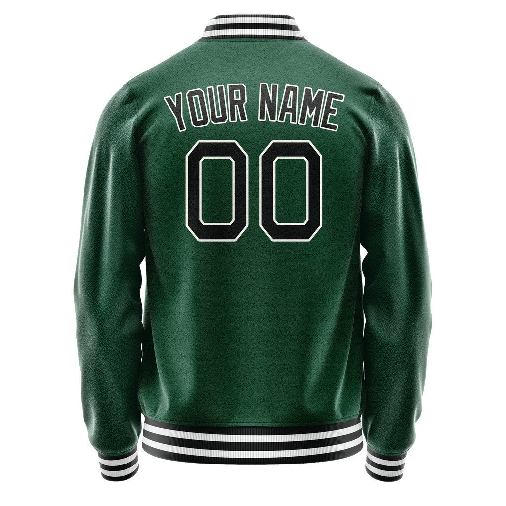 Personalized Green & Black Solid Color Varsity Letterman Jacket
