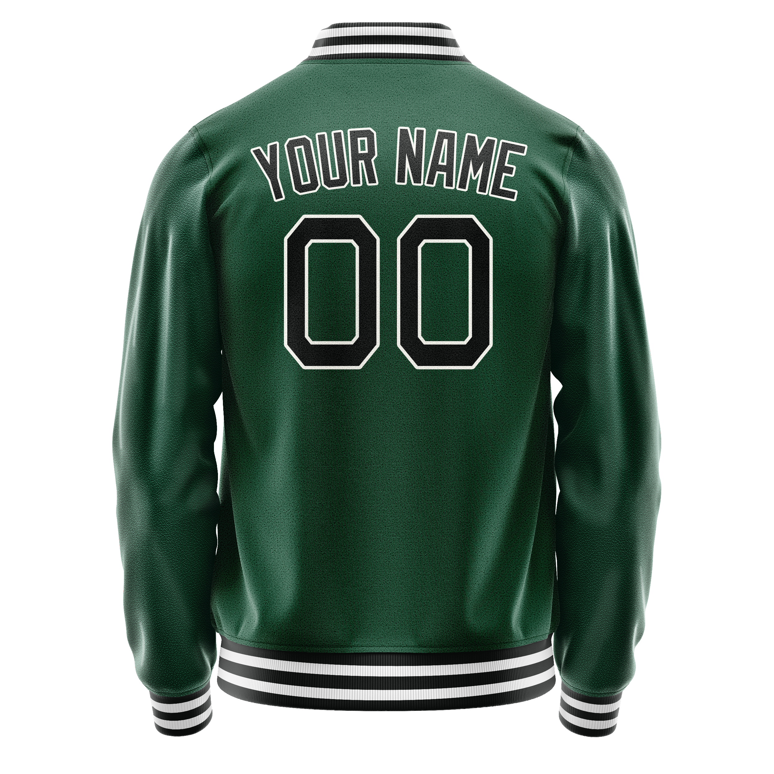Personalized Green & Black Solid Color Varsity Letterman Jacket
