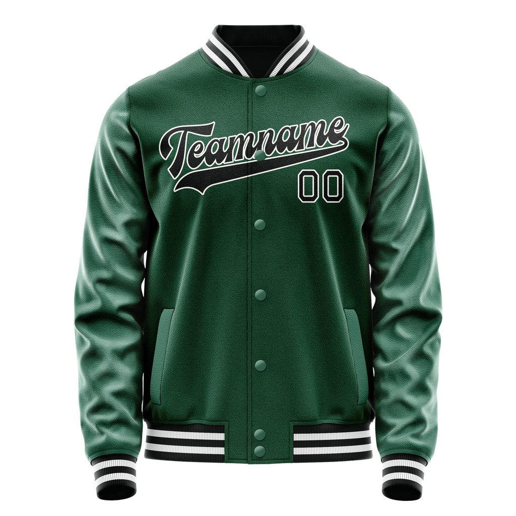 Personalized Green & Black Solid Color Varsity Letterman Jacket
