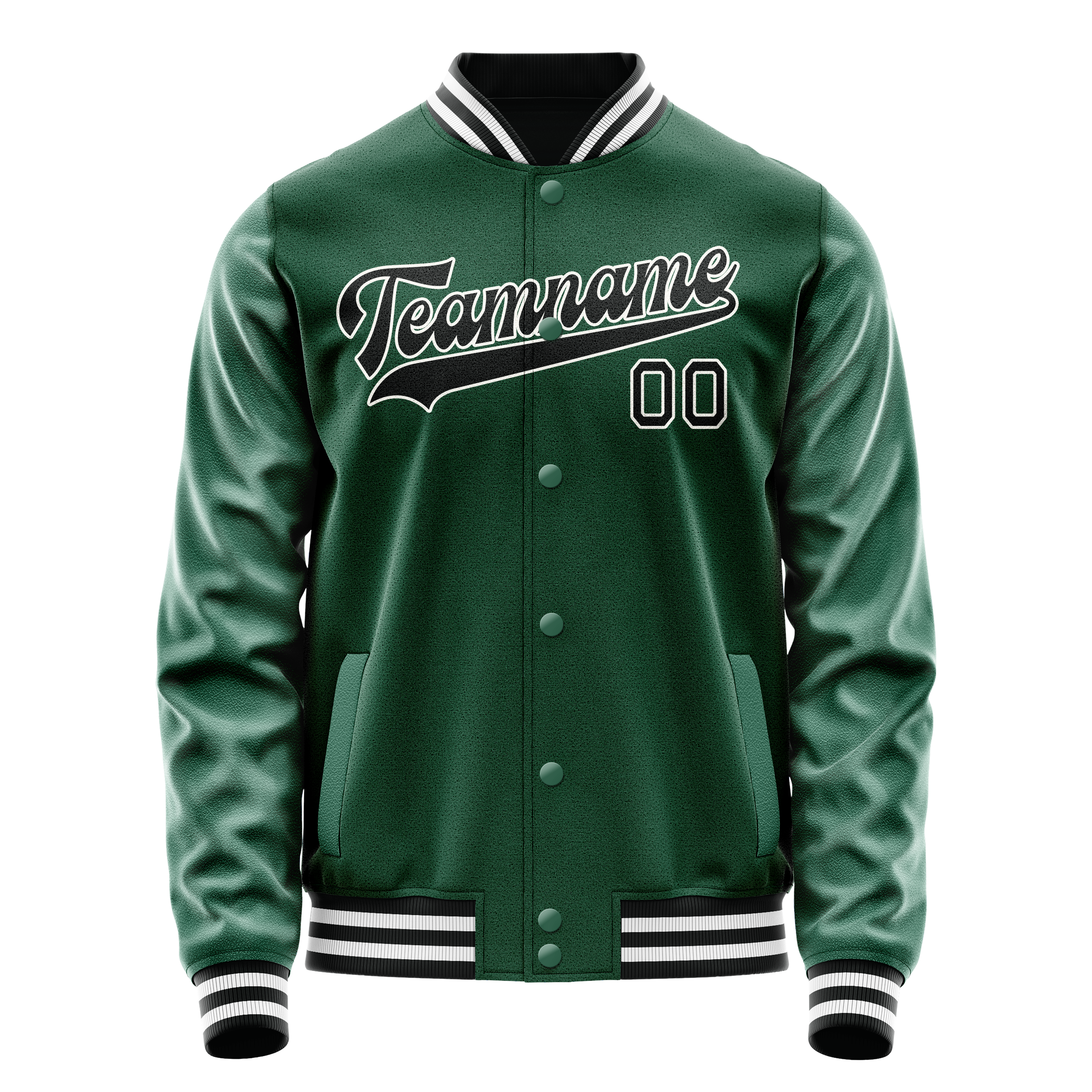 Personalized Green & Black Solid Color Varsity Letterman Jacket