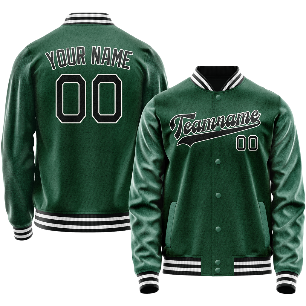 Personalized Green & Black Solid Color Varsity Letterman Jacket
