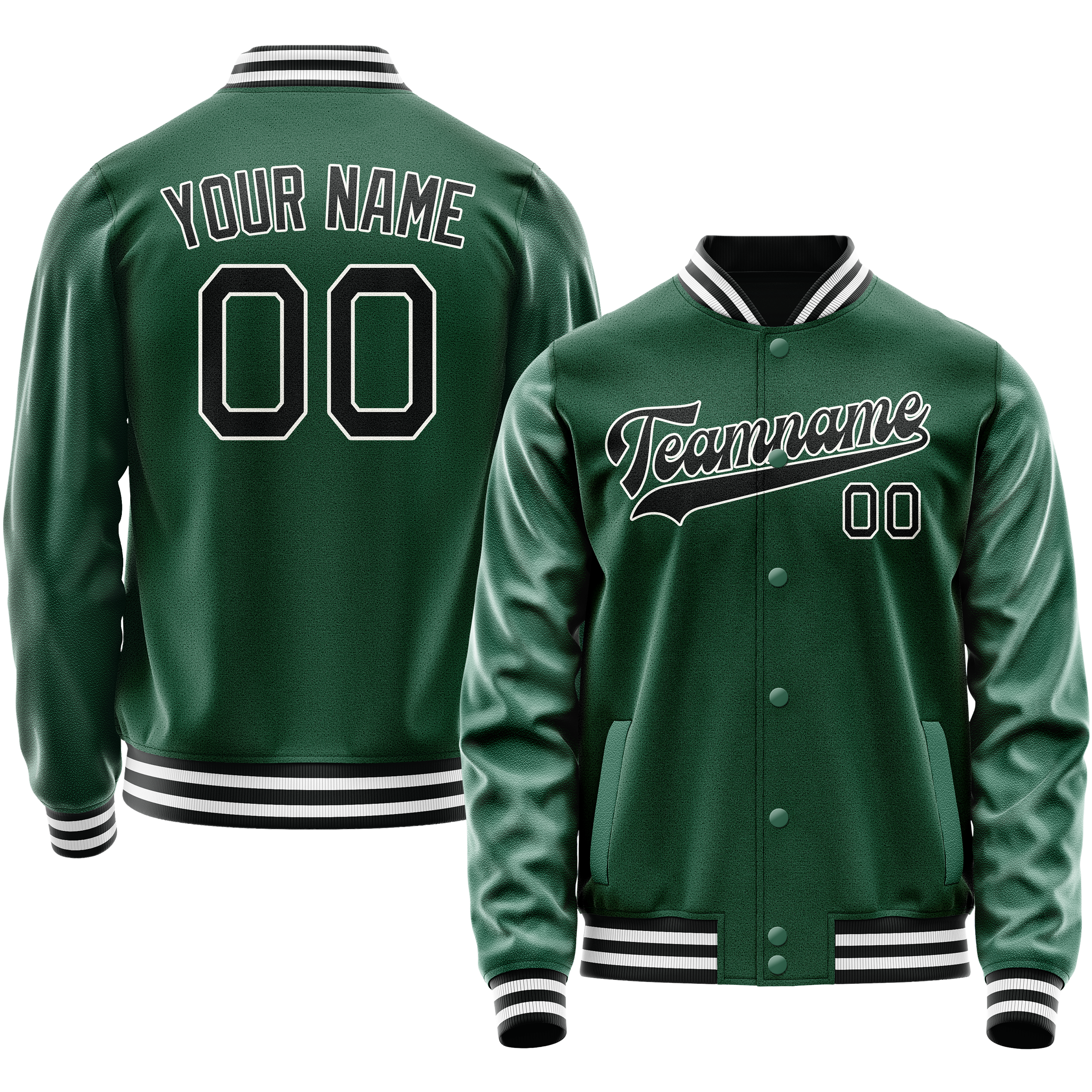 Personalized Green & Black Solid Color Varsity Letterman Jacket