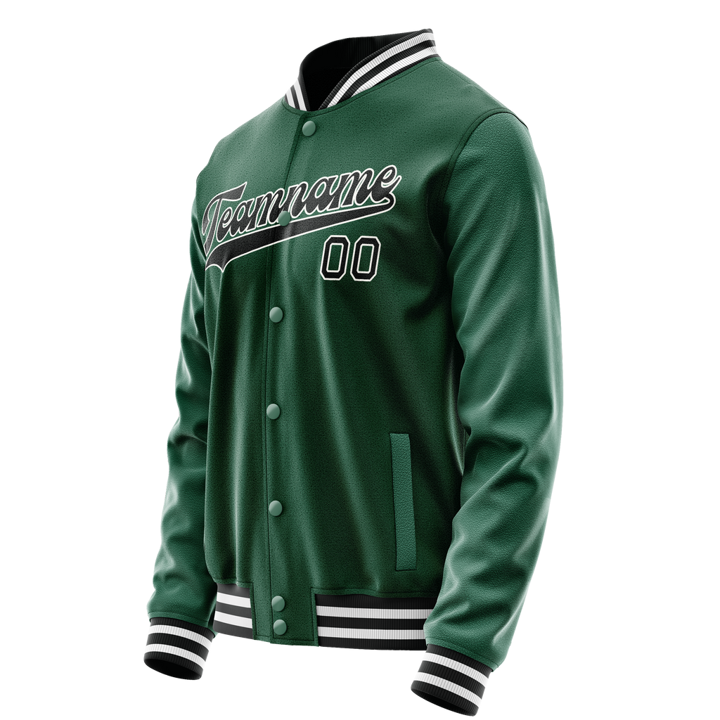 Personalized Green & Black Solid Color Varsity Letterman Jacket