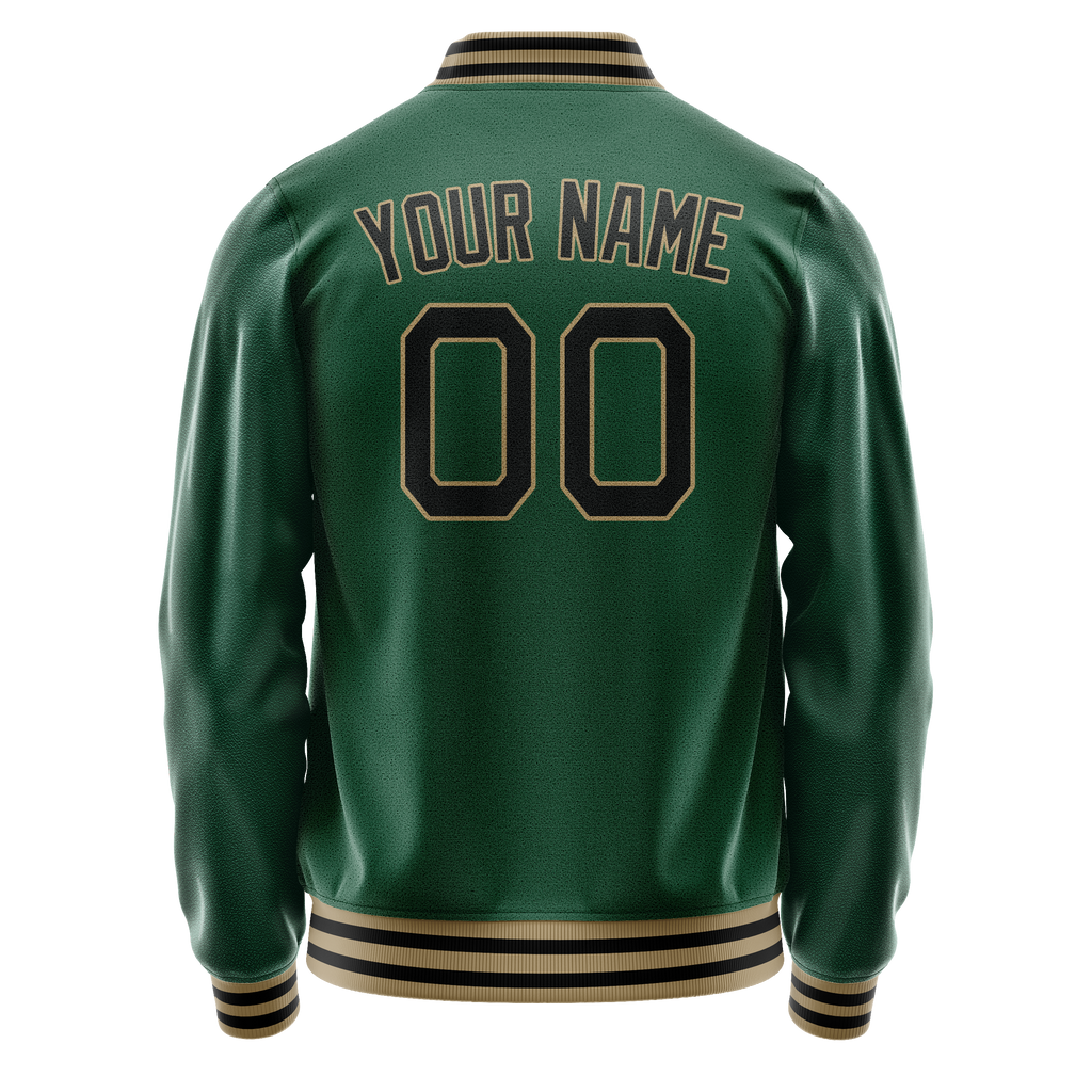 Personalized Green & Black Solid Color Varsity Letterman Jacket