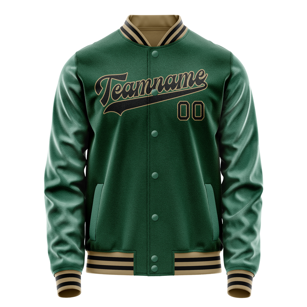 Personalized Green & Black Solid Color Varsity Letterman Jacket