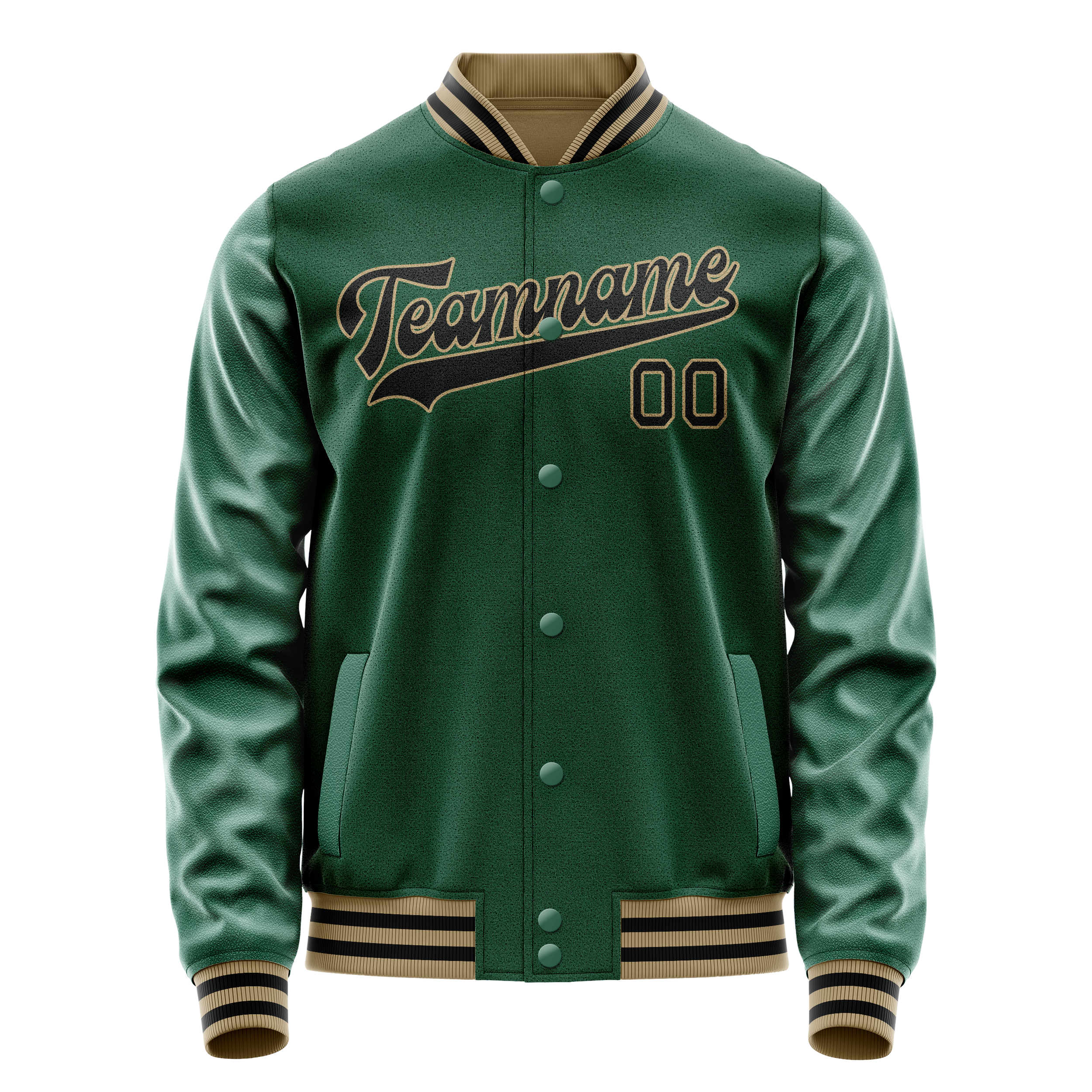 Personalized Green & Black Solid Color Varsity Letterman Jacket