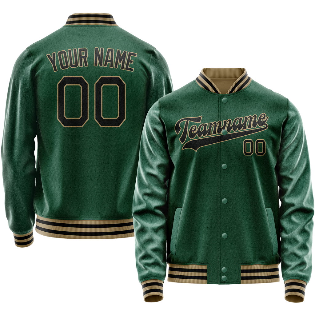 Personalized Green & Black Solid Color Varsity Letterman Jacket