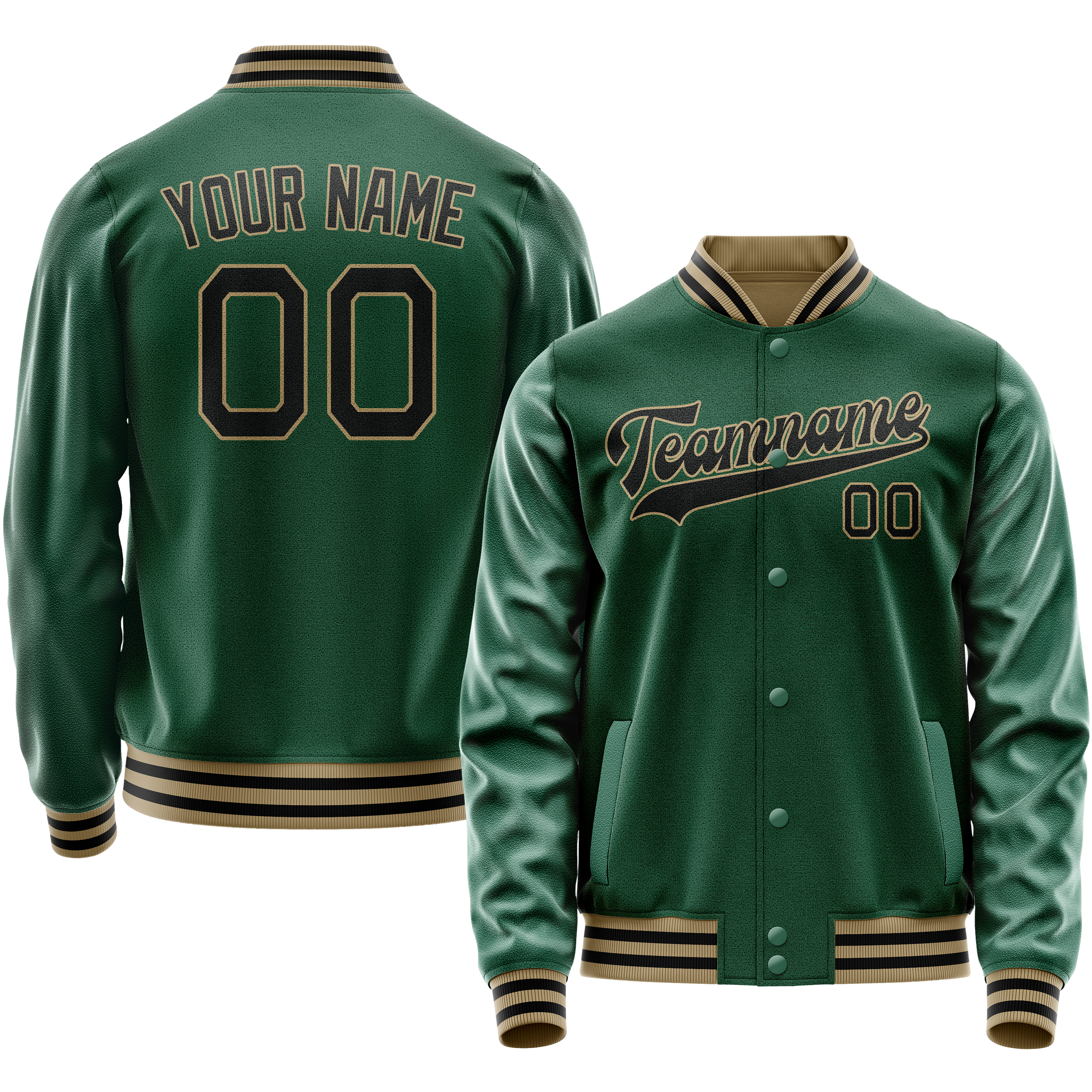 Personalized Green & Black Solid Color Varsity Letterman Jacket