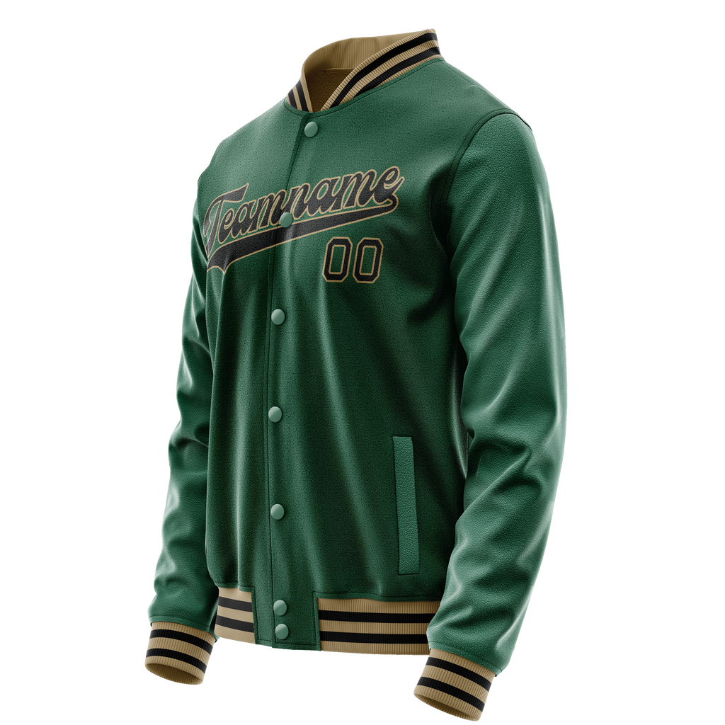 Personalized Green & Black Solid Color Varsity Letterman Jacket
