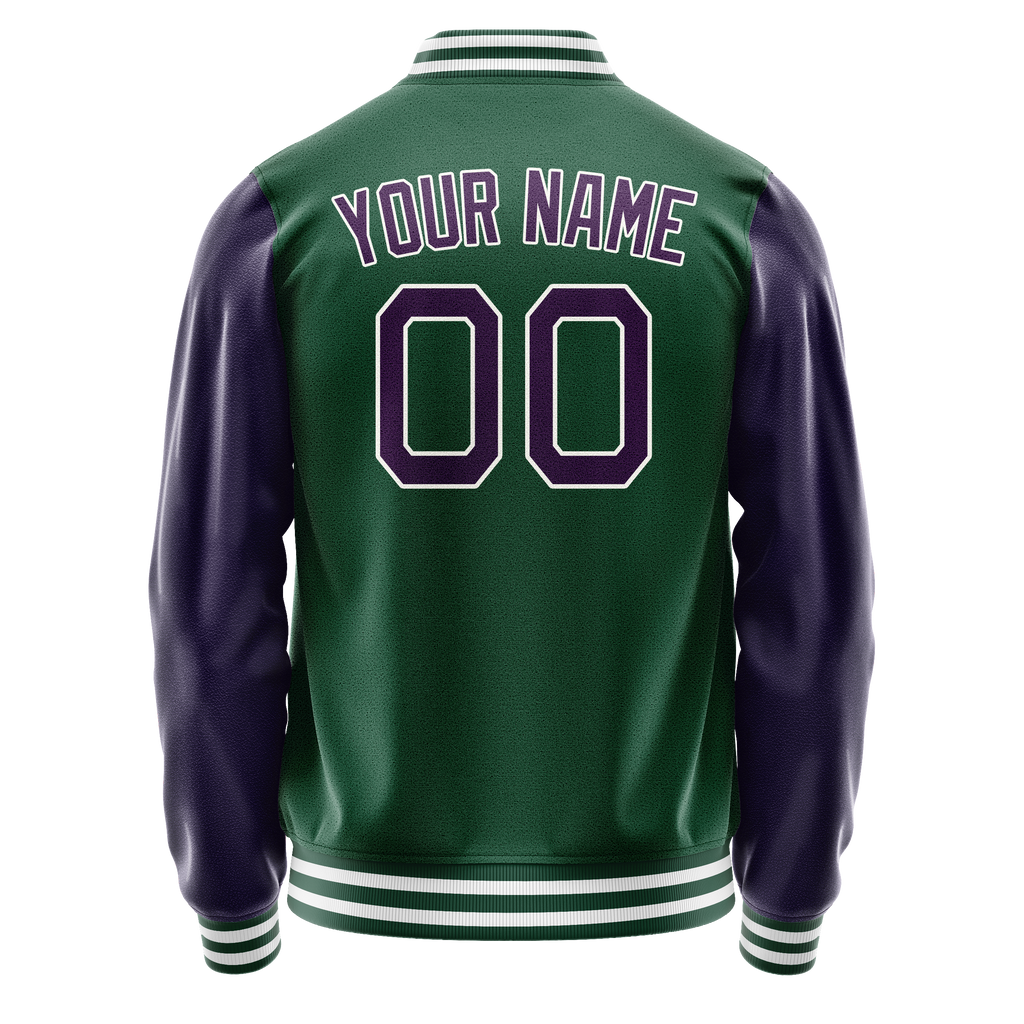 Personalized Green & Purple Solid Color Varsity Letterman Jacket
