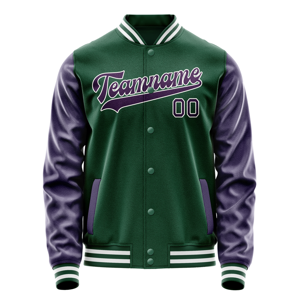 Personalized Green & Purple Solid Color Varsity Letterman Jacket
