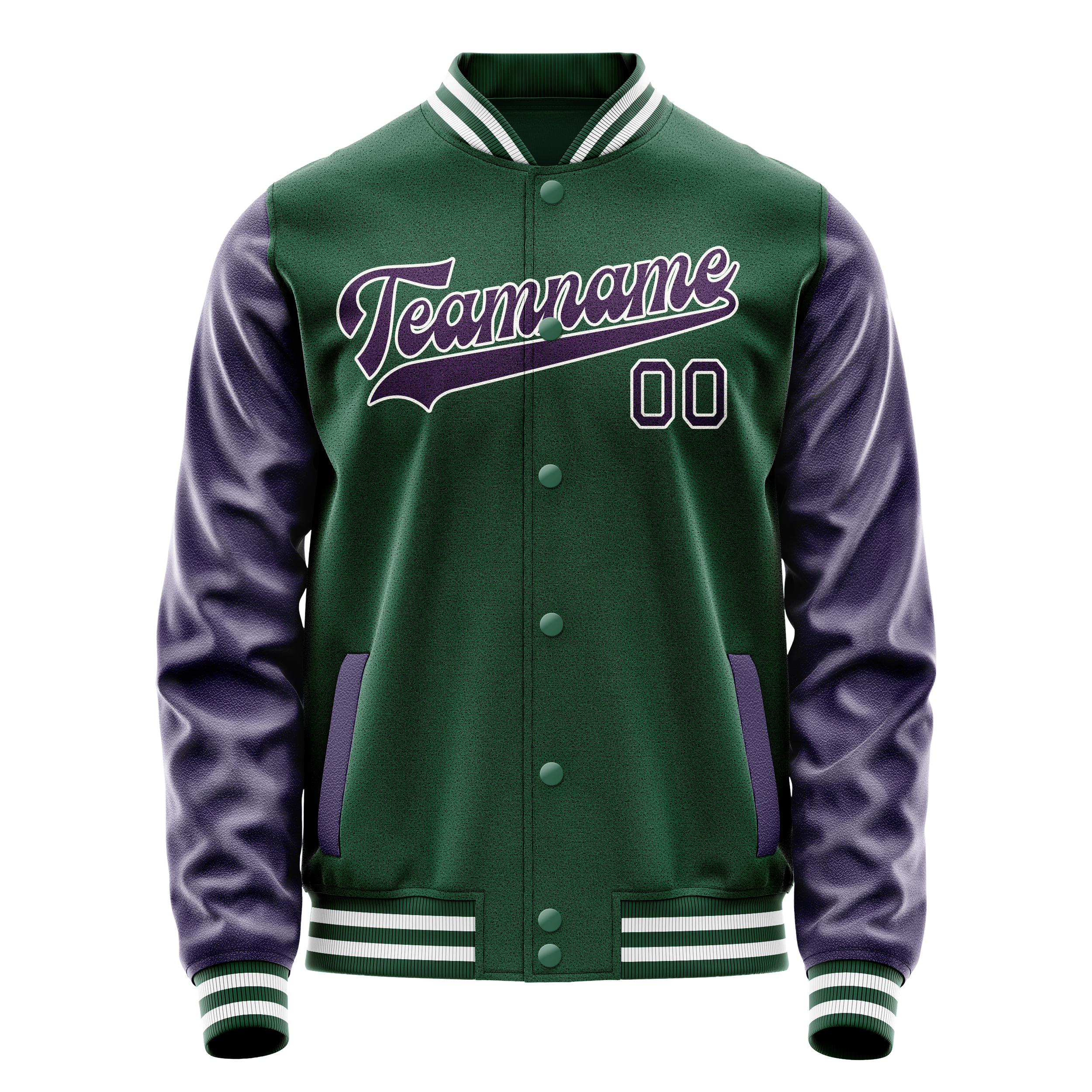 Personalized Green & Purple Solid Color Varsity Letterman Jacket