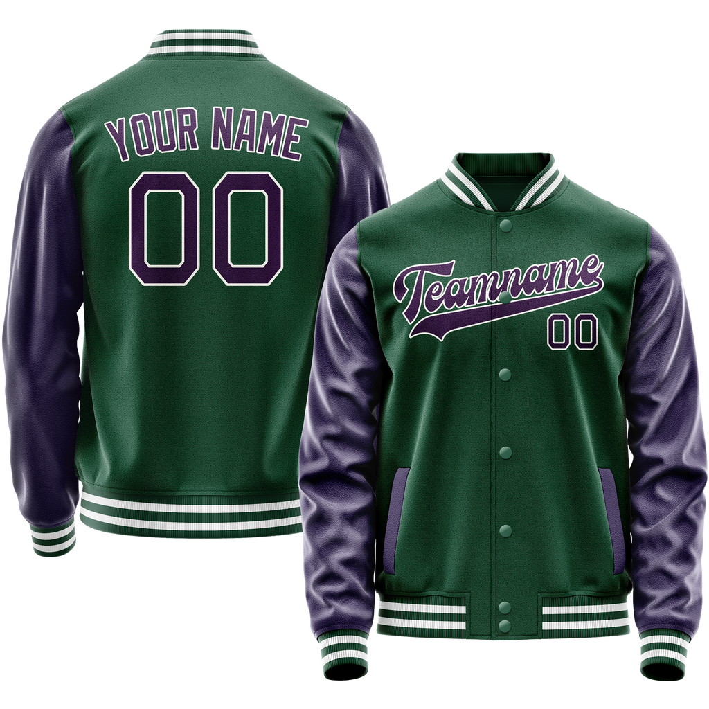 Personalized Green & Purple Solid Color Varsity Letterman Jacket
