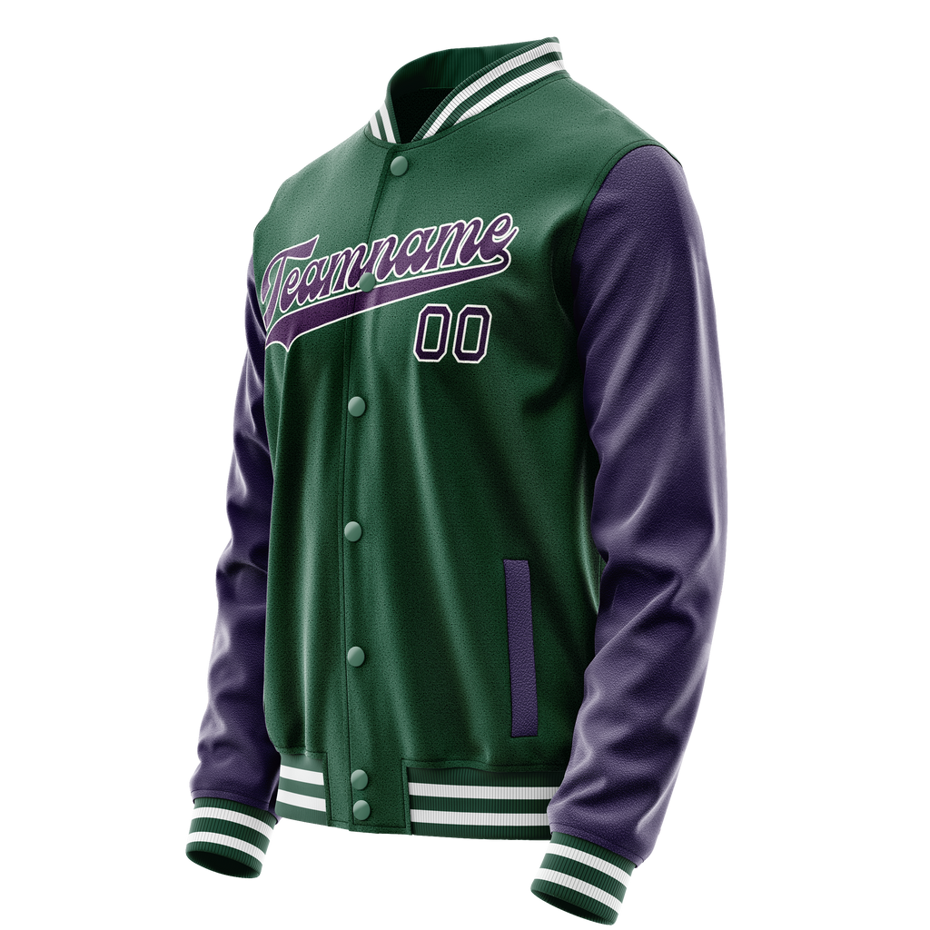 Personalized Green & Purple Solid Color Varsity Letterman Jacket