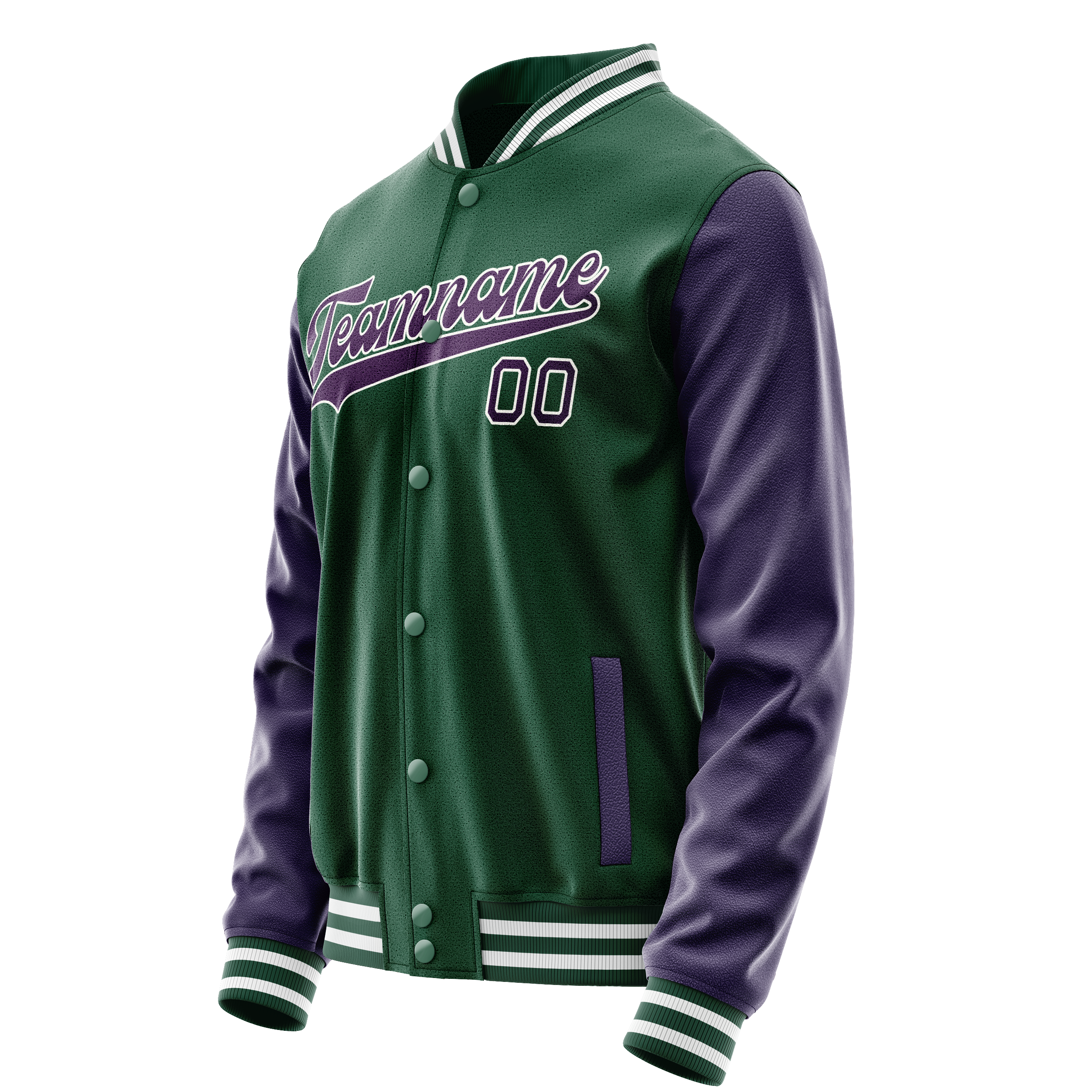 Personalized Green & Purple Solid Color Varsity Letterman Jacket