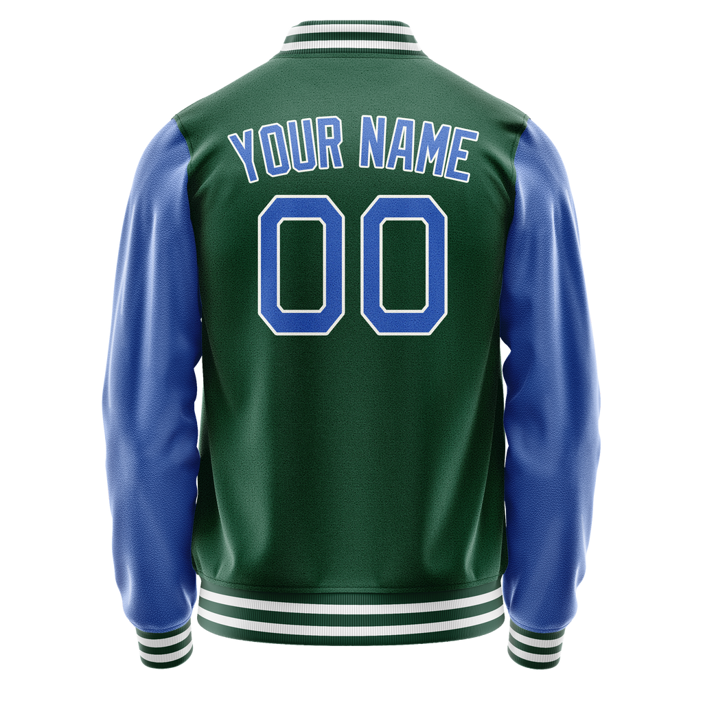 Personalized Green & Light-Blue Solid Color Varsity Letterman Jacket