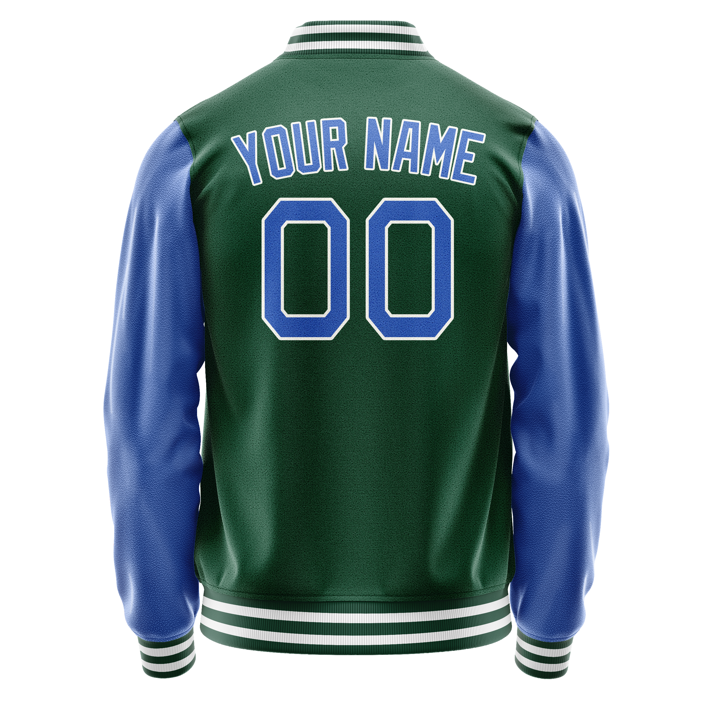 Personalized Green & Light-Blue Solid Color Varsity Letterman Jacket