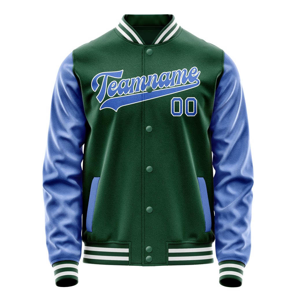 Personalized Green & Light-Blue Solid Color Varsity Letterman Jacket