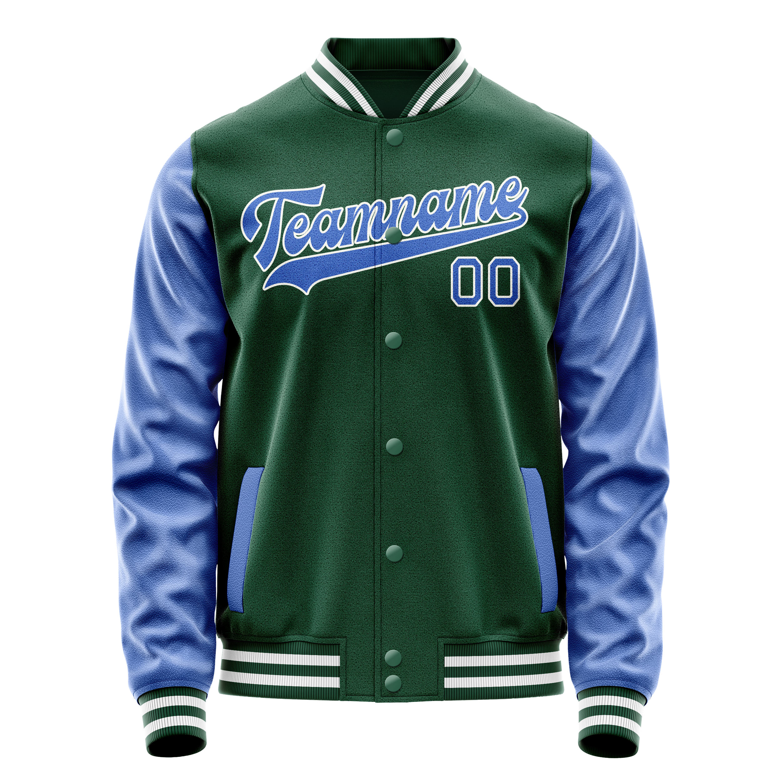 Personalized Green & Light-Blue Solid Color Varsity Letterman Jacket