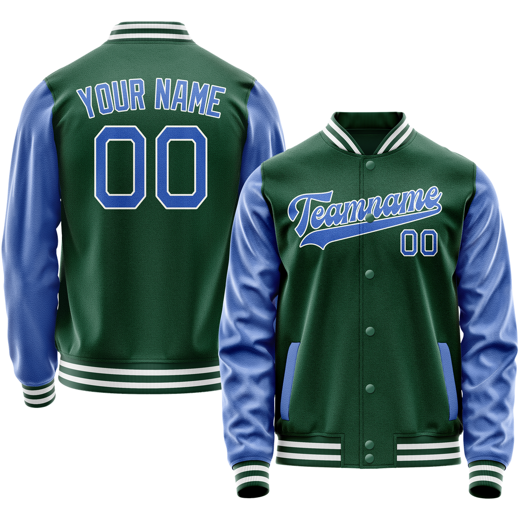 Personalized Green & Light-Blue Solid Color Varsity Letterman Jacket