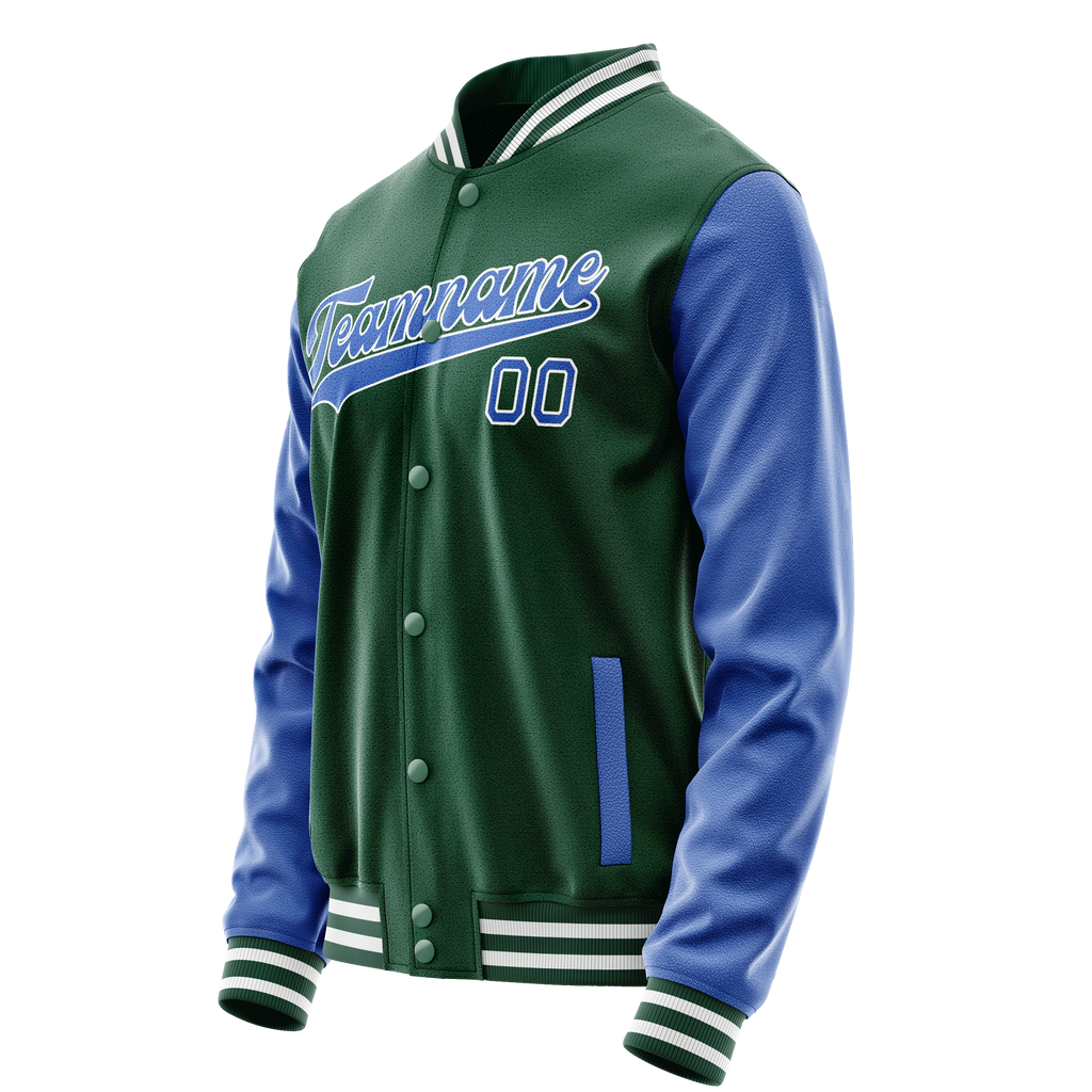 Personalized Green & Light-Blue Solid Color Varsity Letterman Jacket