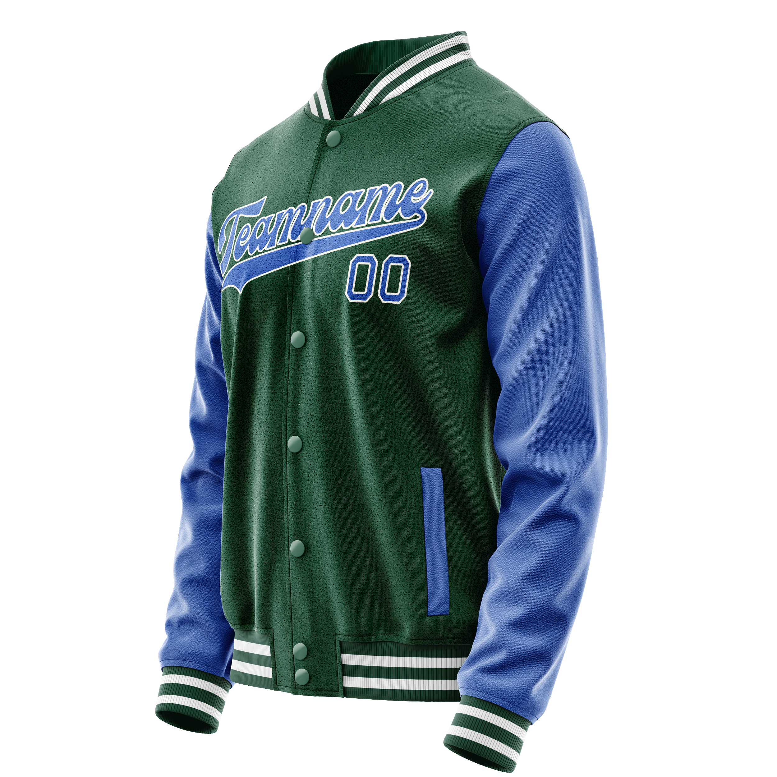 Personalized Green & Light-Blue Solid Color Varsity Letterman Jacket
