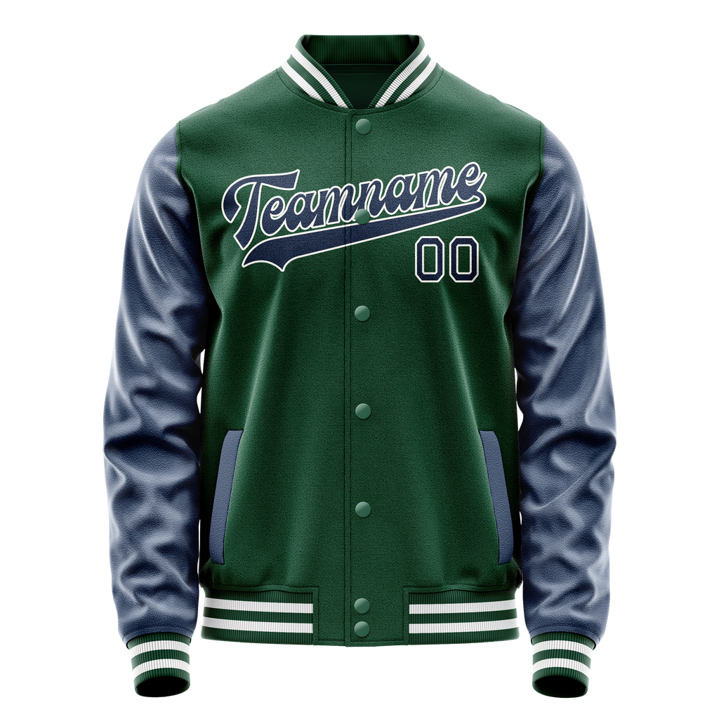 Personalized Green & Blue Solid Color Varsity Letterman Jacket