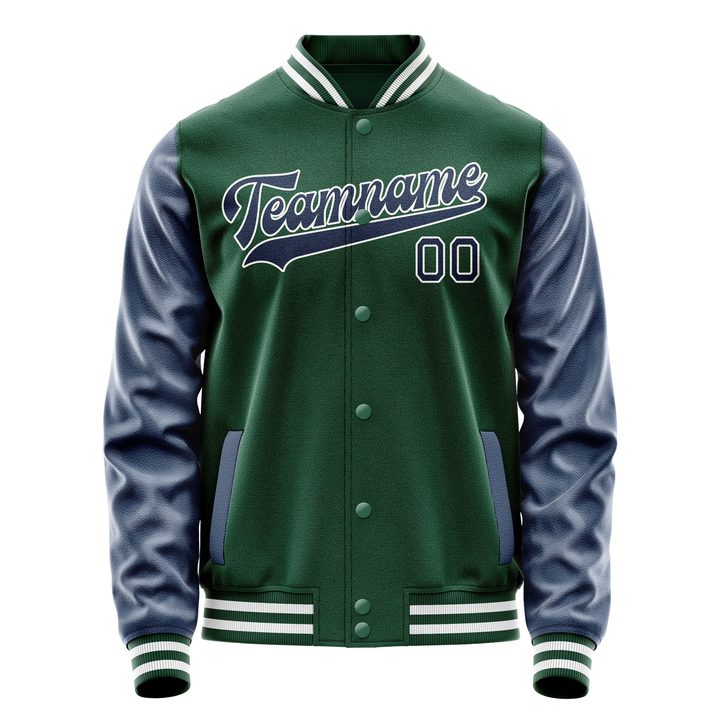 Personalized Green & Blue Solid Color Varsity Letterman Jacket