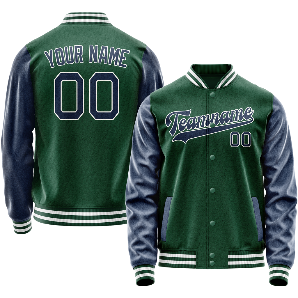 Personalized Green & Blue Solid Color Varsity Letterman Jacket