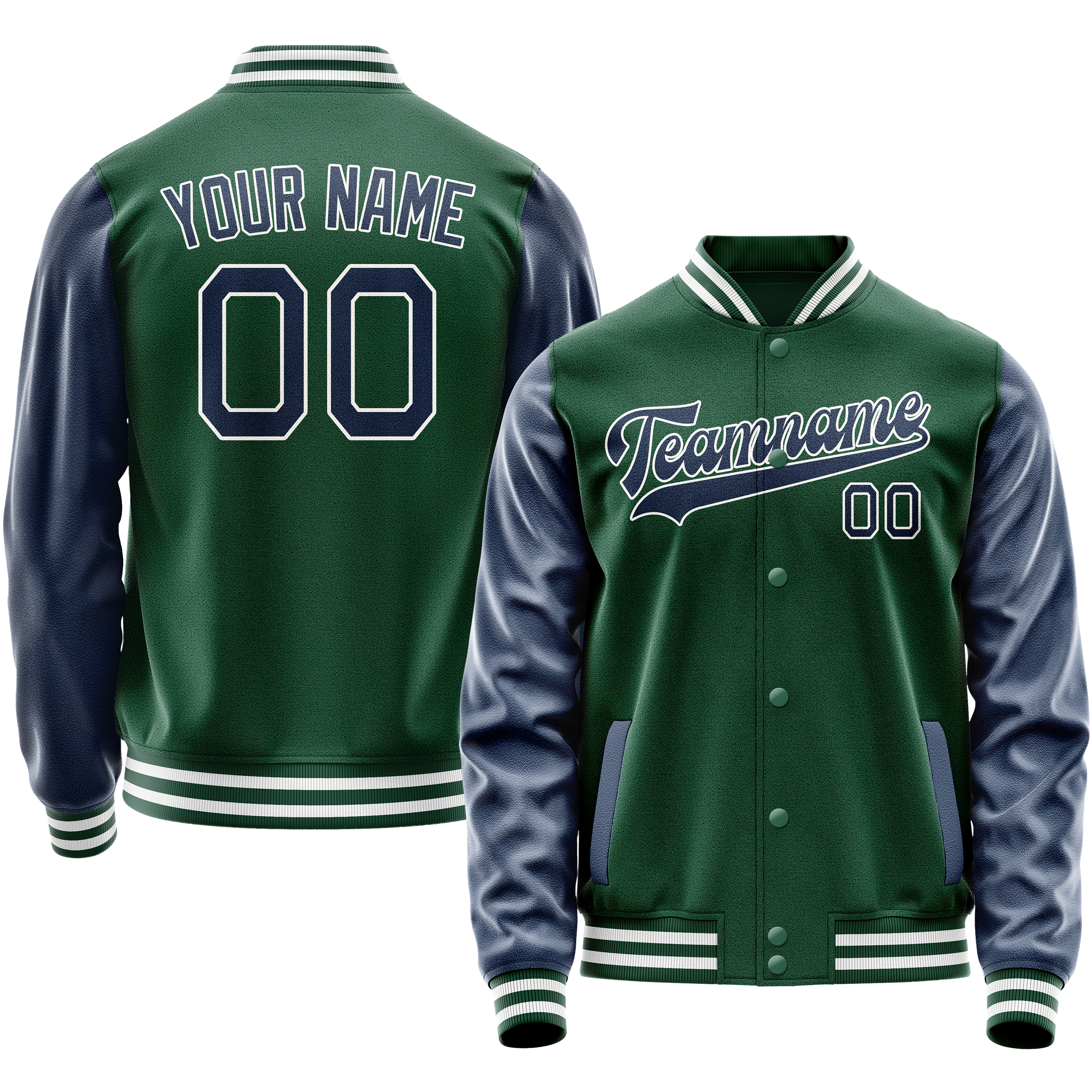 Personalized Green & Blue Solid Color Varsity Letterman Jacket