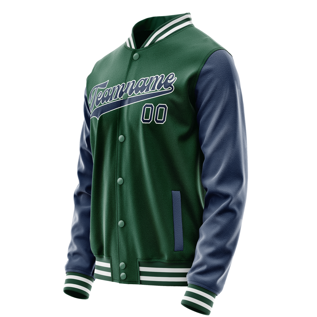 Personalized Green & Blue Solid Color Varsity Letterman Jacket