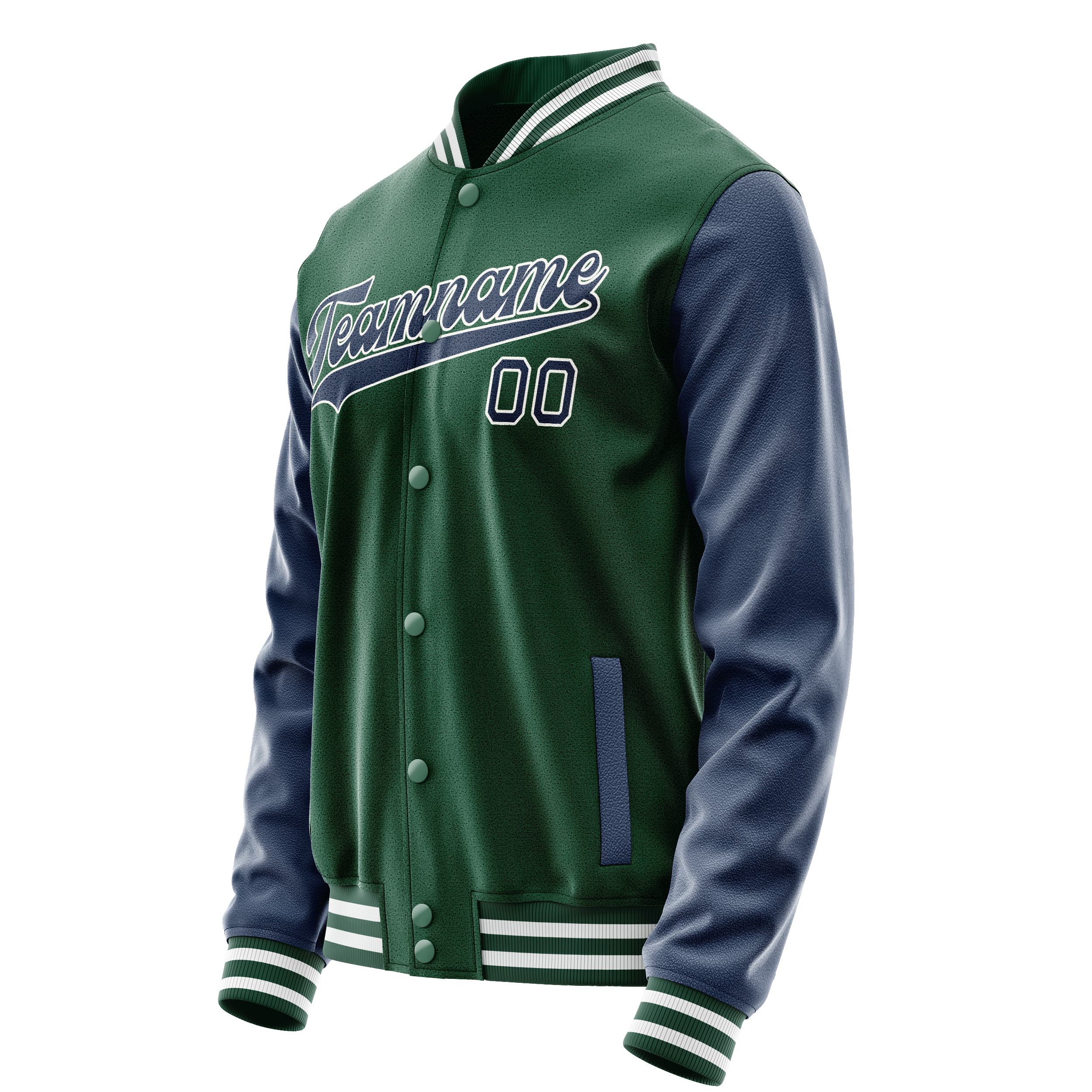 Personalized Green & Blue Solid Color Varsity Letterman Jacket