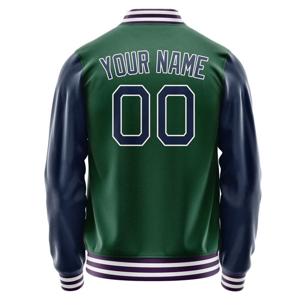 Personalized Green & Navy Solid Color Varsity Letterman Jacket