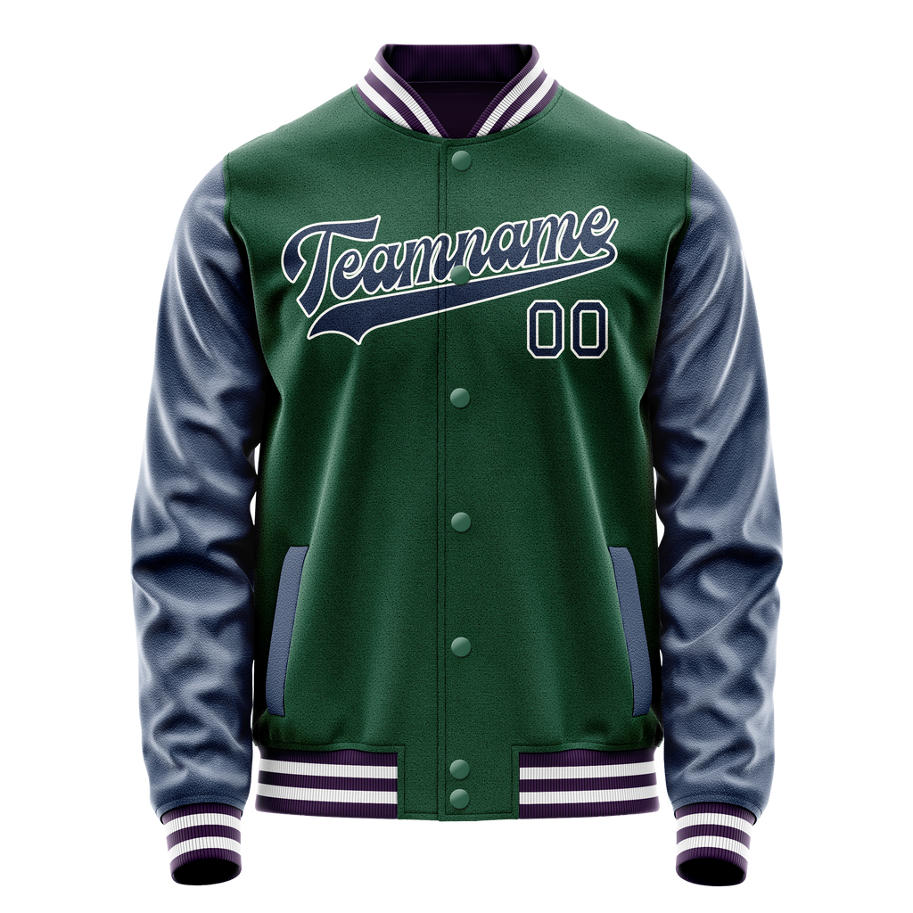 Personalized Green & Navy Solid Color Varsity Letterman Jacket