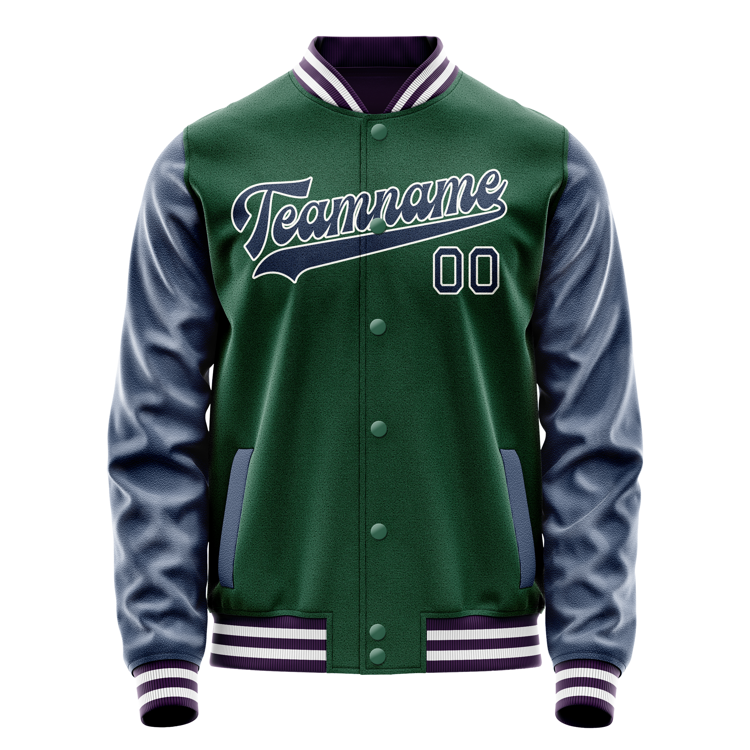 Personalized Green & Navy Solid Color Varsity Letterman Jacket