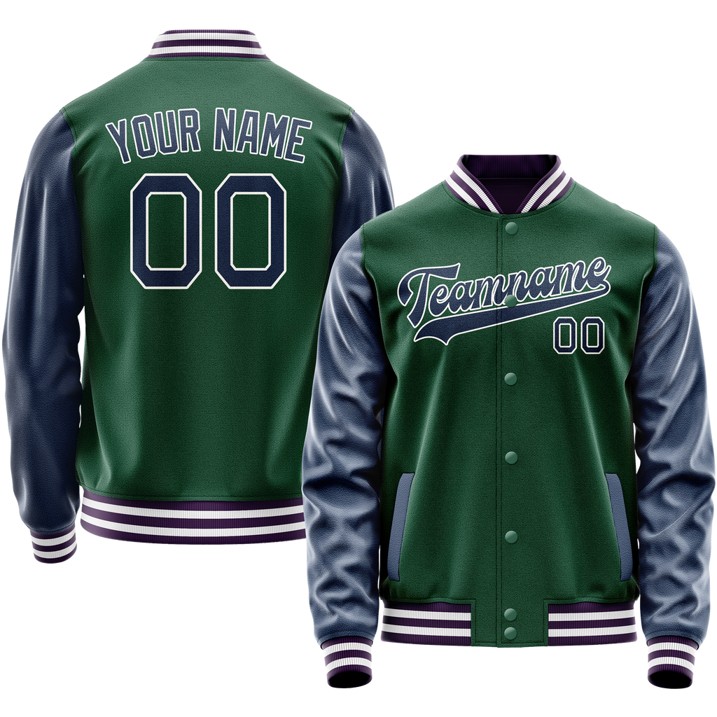 Personalized Green & Navy Solid Color Varsity Letterman Jacket