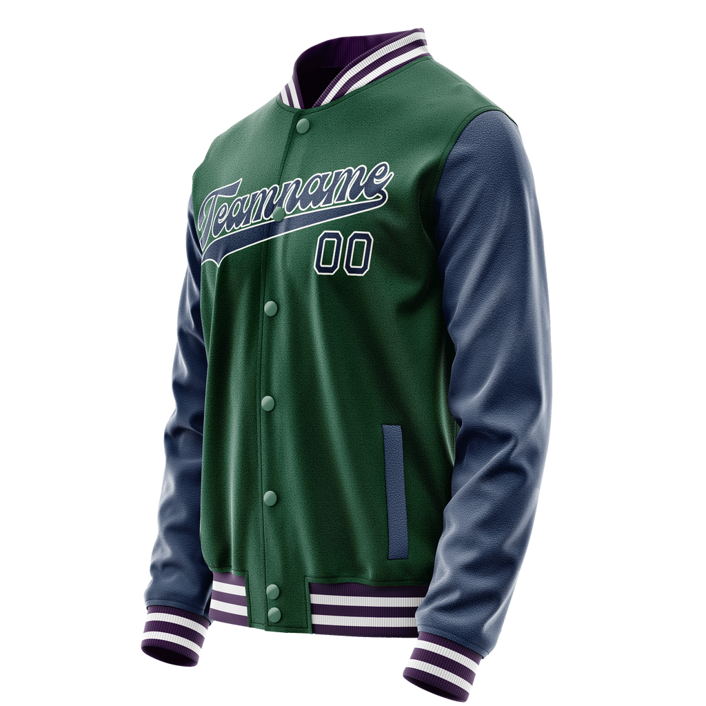 Personalized Green & Navy Solid Color Varsity Letterman Jacket