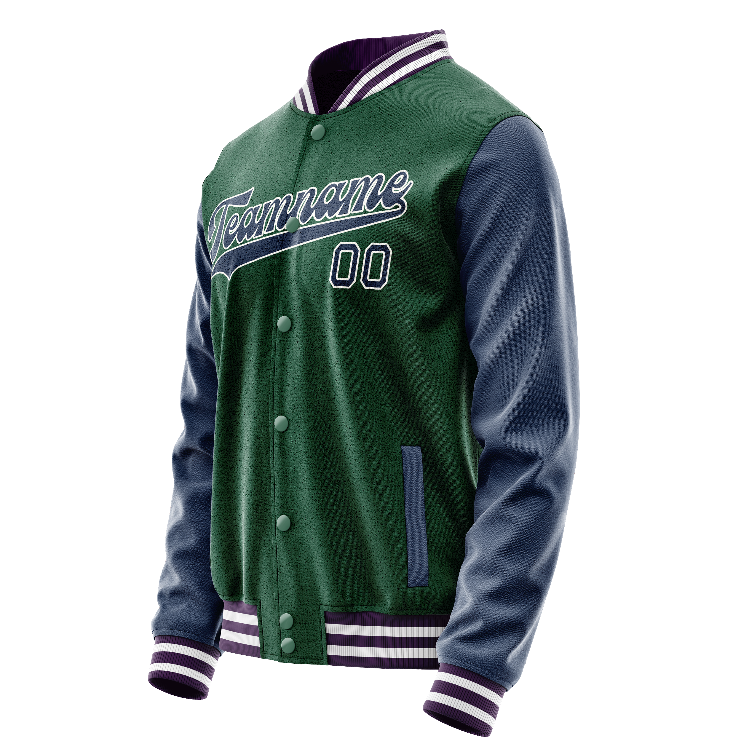 Personalized Green & Navy Solid Color Varsity Letterman Jacket