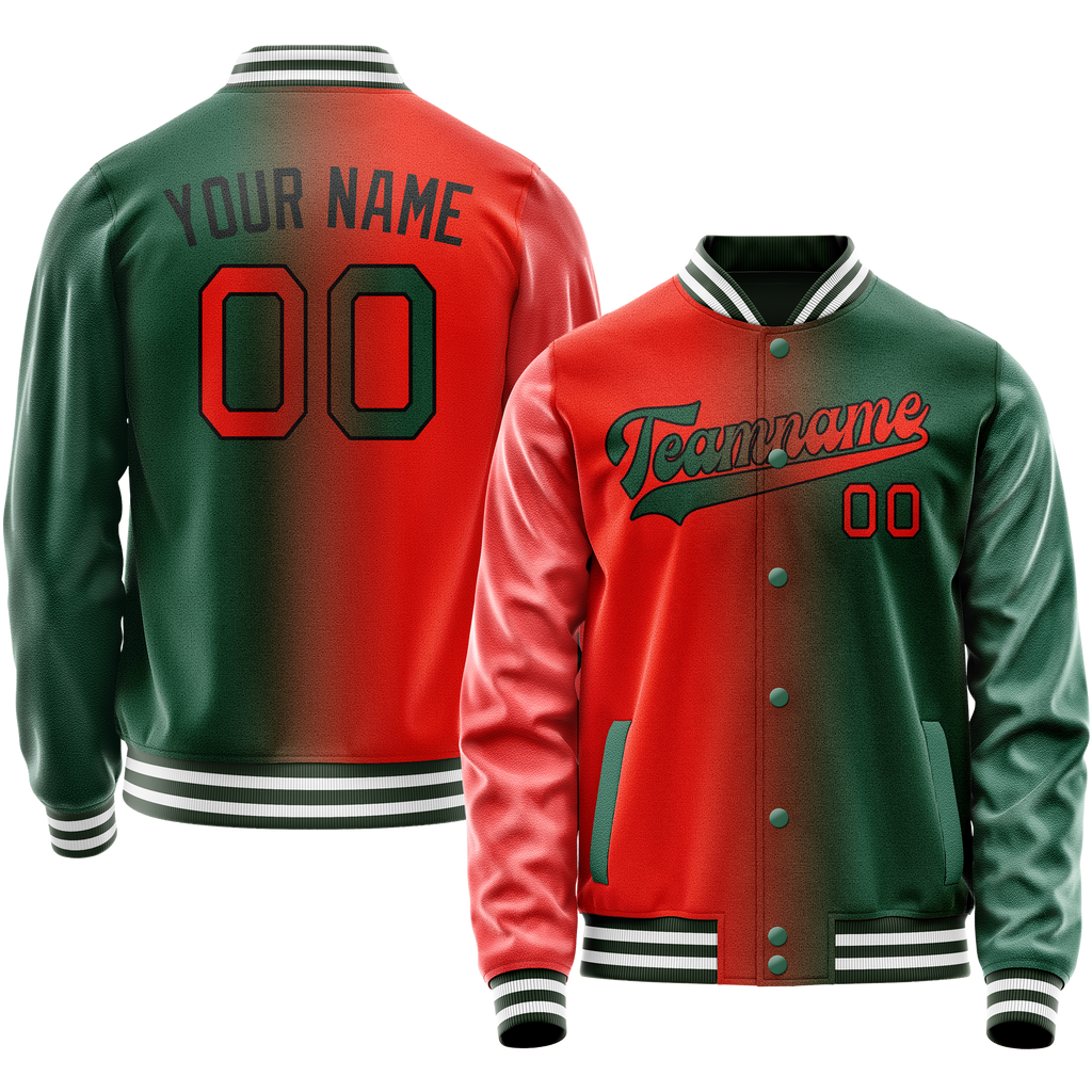 Personalized Green & Orange Gradient Varsity Letterman Jacket