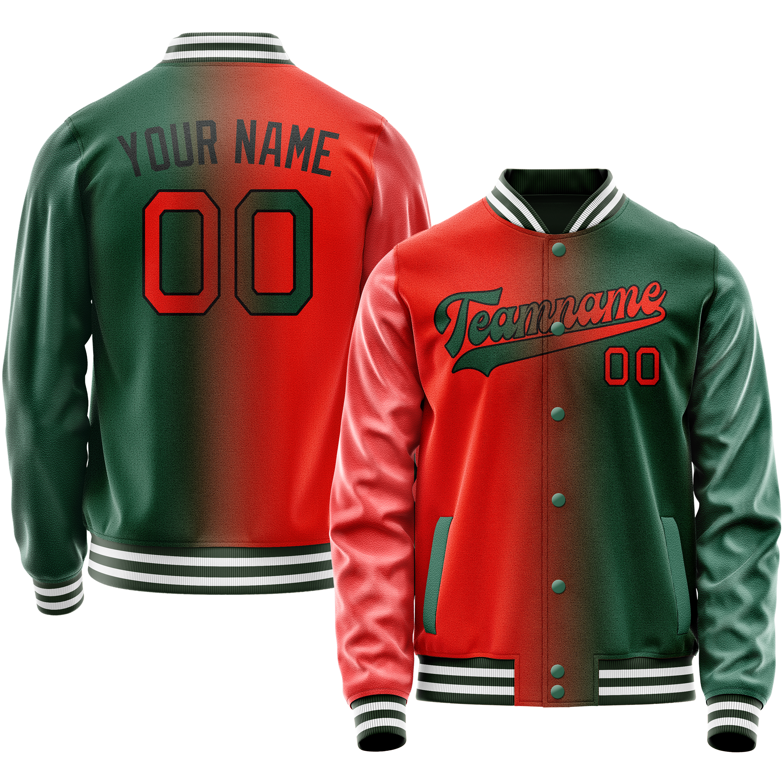 Personalized Green & Orange Gradient Varsity Letterman Jacket