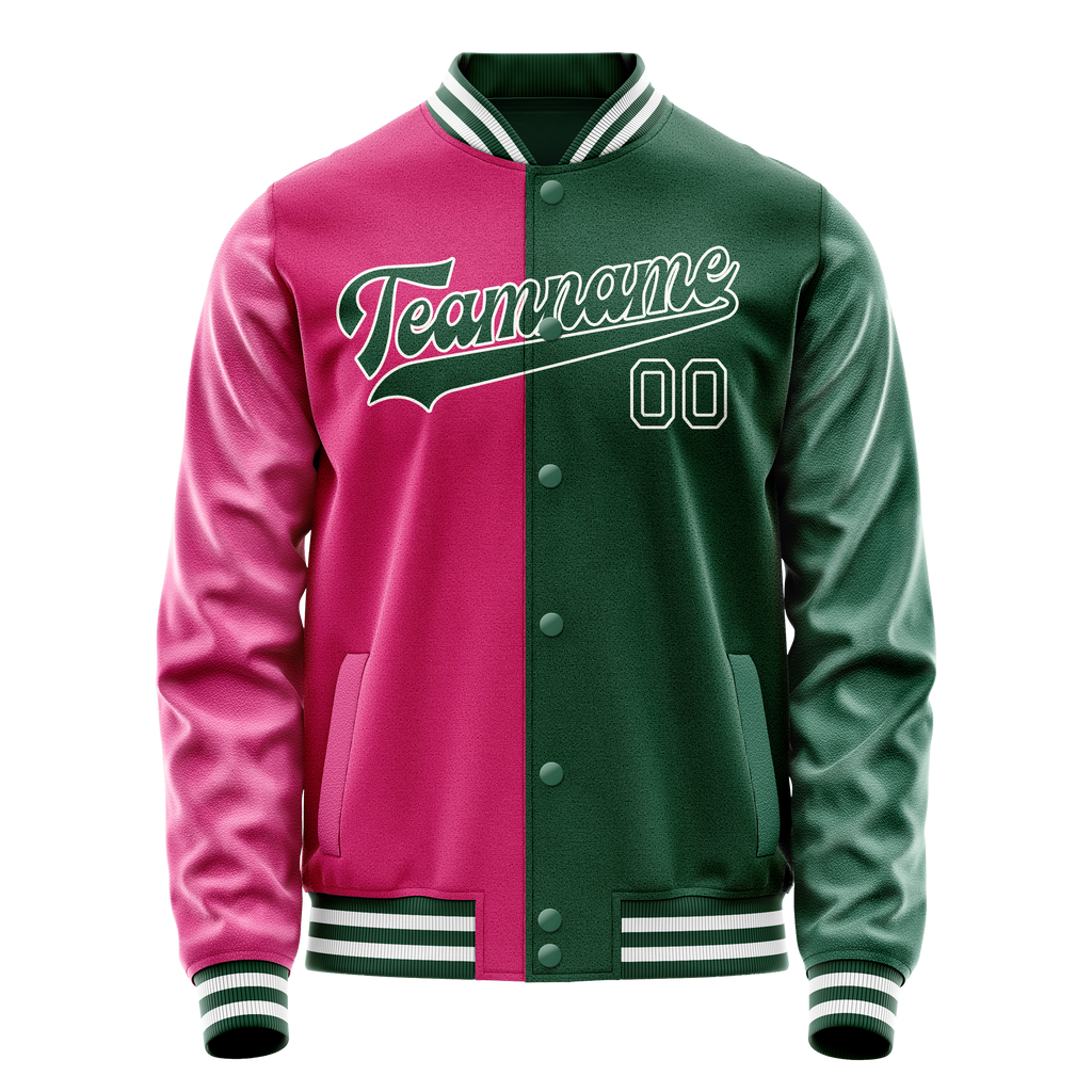 Personalized Green & Pink Split Varsity Letterman Jacket