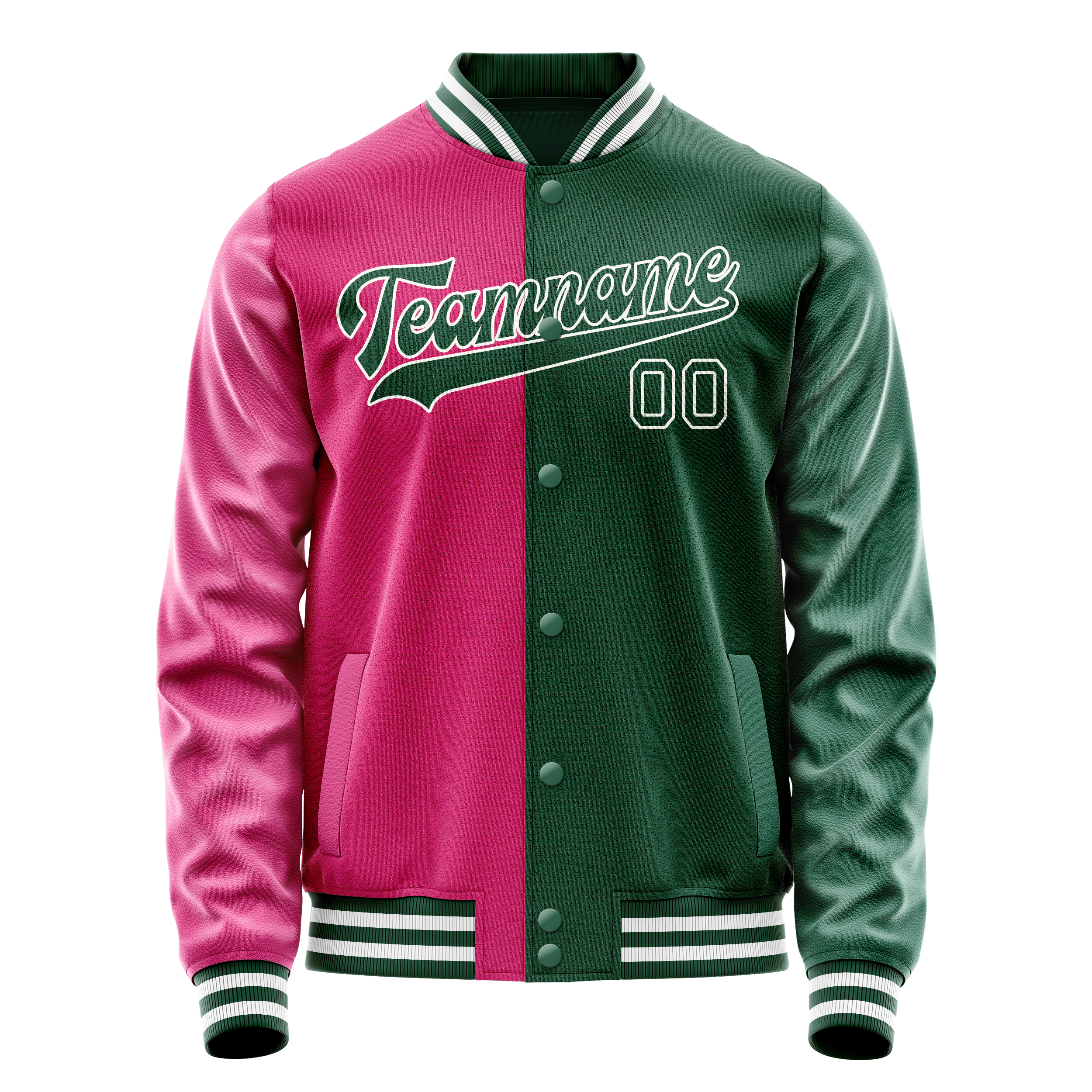 Personalized Green & Pink Split Varsity Letterman Jacket