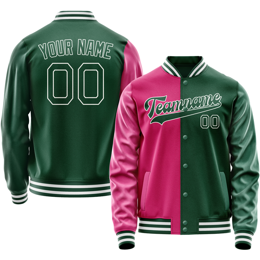 Personalized Green & Pink Split Varsity Letterman Jacket