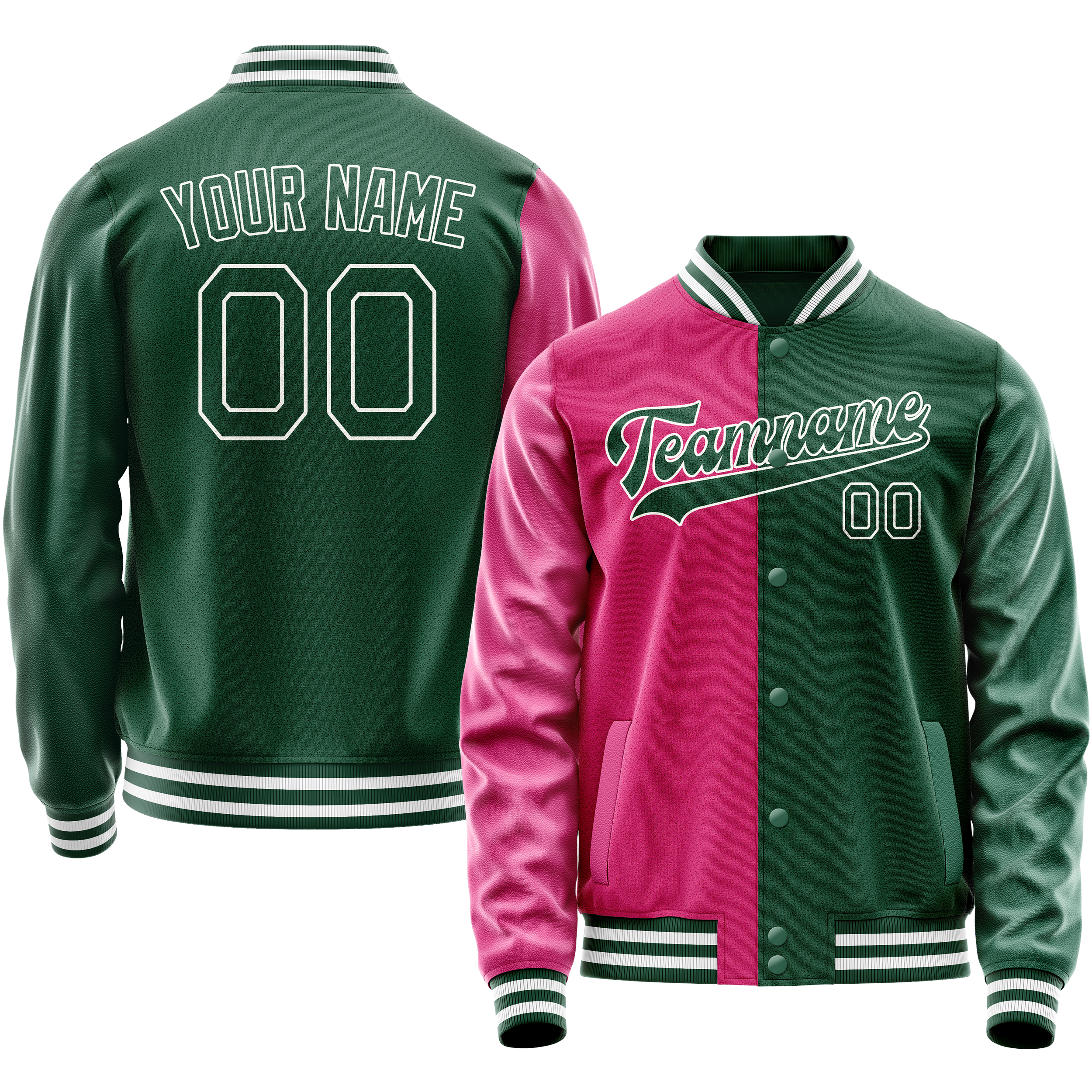 Personalized Green & Pink Split Varsity Letterman Jacket