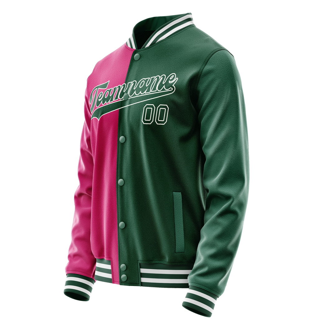 Personalized Green & Pink Split Varsity Letterman Jacket